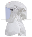 3M™ Versaflo™ S-433S Hood with Neck and Shoulder Cover S/M, White Fabric material: 2-layer polypropylene spunbond/ laminated film. Visor material: PETG
