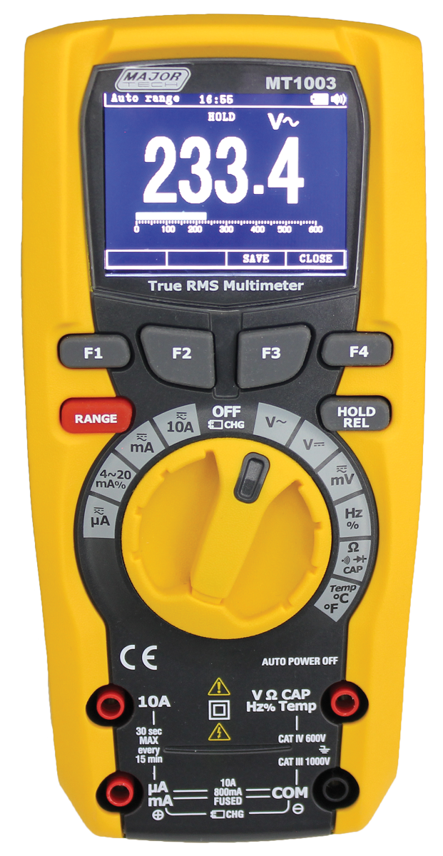 Major Tech MT1003 TRMS Industrial Multimeter with TFT, CATIV, 600V