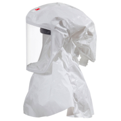 3M™ Versaflo™ S-433L Hood with Neck and Shoulder Cover M/L, White
 Fabric material: 2-layer polypropylene spunbond/ laminated film. Visor material: PETG